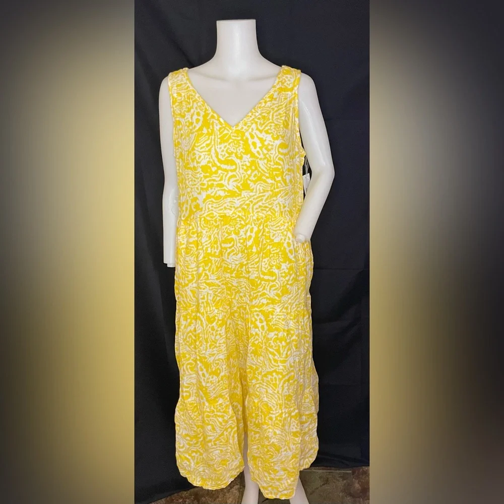 Yellow sonoma midi dress size medium new flowy v- neck - Picture 7 of 7